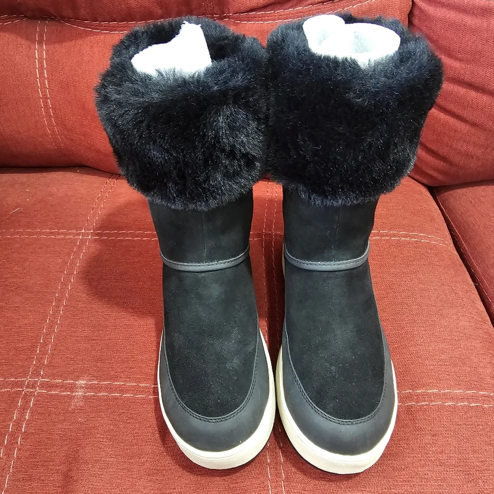 🥾UGG Winter Snow Boot: KOOLABURRA EUC Black Suede & Faux Fur Tynlee Size 6 ❄️